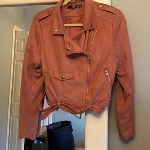Pink faux suede missguided motto jacket size 8